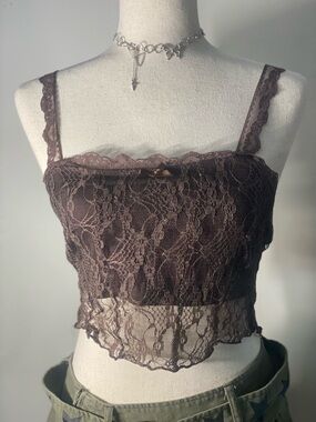Lace Cami Crop Top in Chocolate Brown